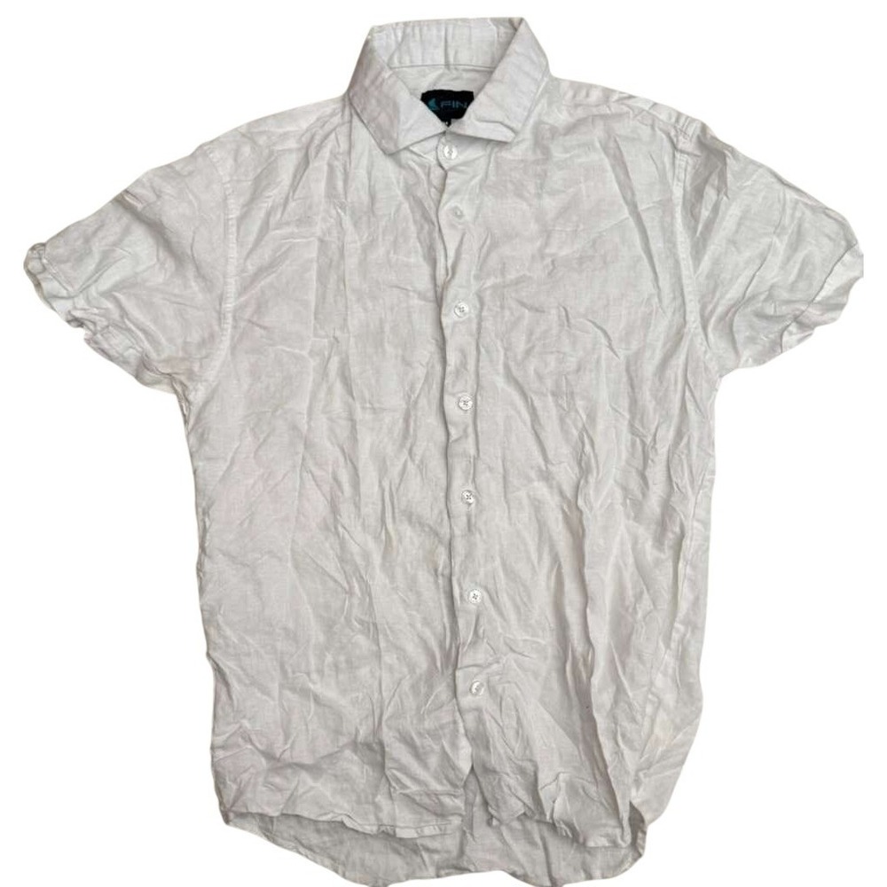 Fin White Linen Short Sleeve Button Down Shirt Womens Size Medium